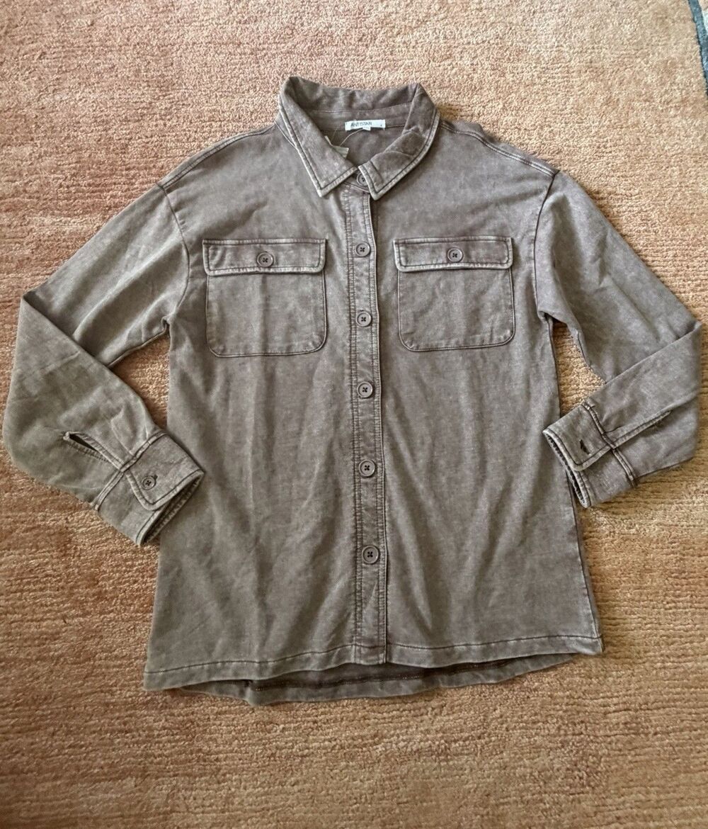 ANTISTAR Women’s S Brown Vintage Wash Cotton Knit Shacket Shirt Jacket NWT